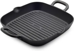 GreenPan x Bobby Flay Cast Iron Pre-Seasoned 11” Square Grill Pan, Helper Handles, Professional Grade Heavy Duty, Induction Suitable, Versatile Stovetop, Oven, BBQ & Fire, Indoor/Outdoor Use, Black