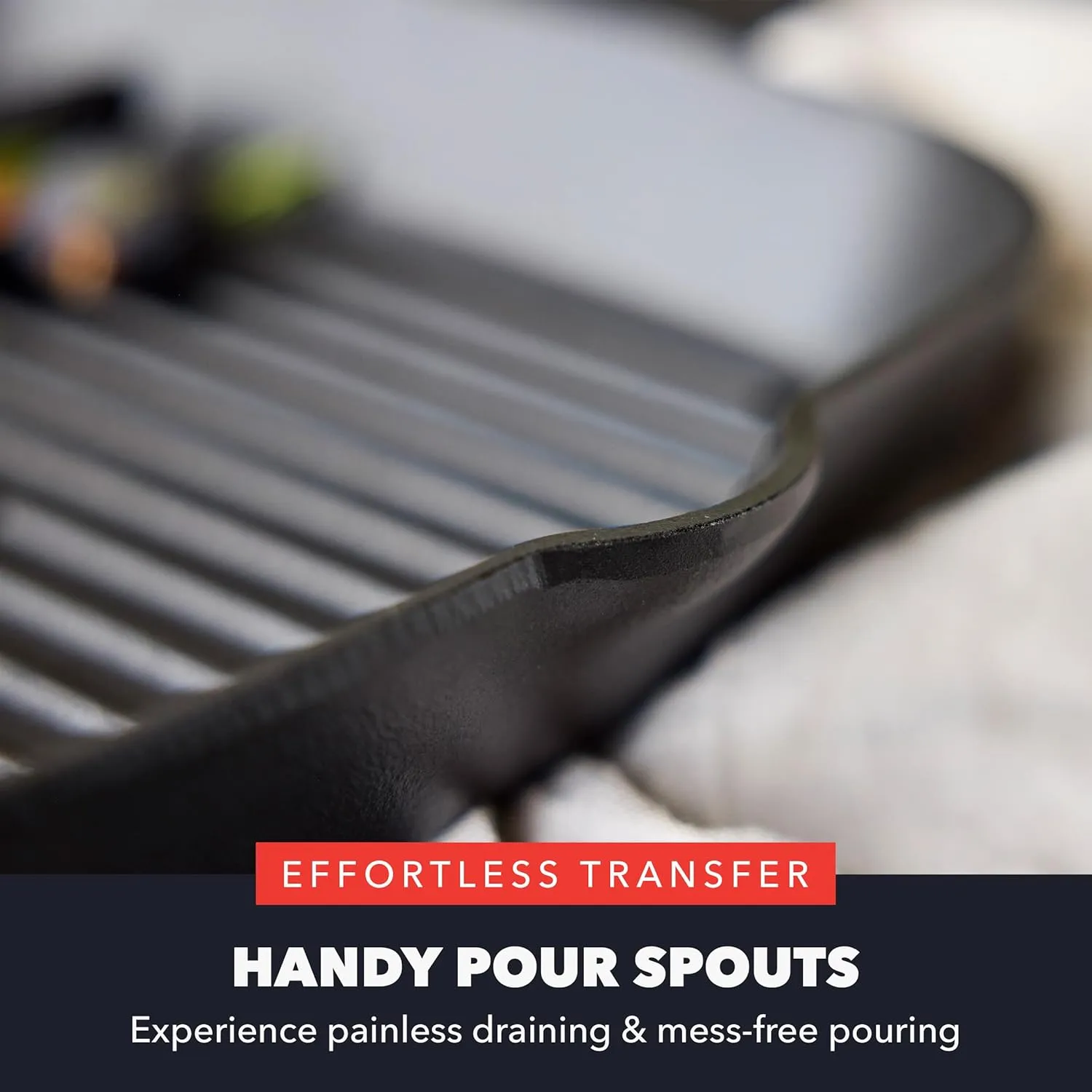 GreenPan x Bobby Flay Cast Iron Pre-Seasoned 11” Square Grill Pan, Helper Handles, Professional Grade Heavy Duty, Induction Suitable, Versatile Stovetop, Oven, BBQ & Fire, Indoor/Outdoor Use, Black