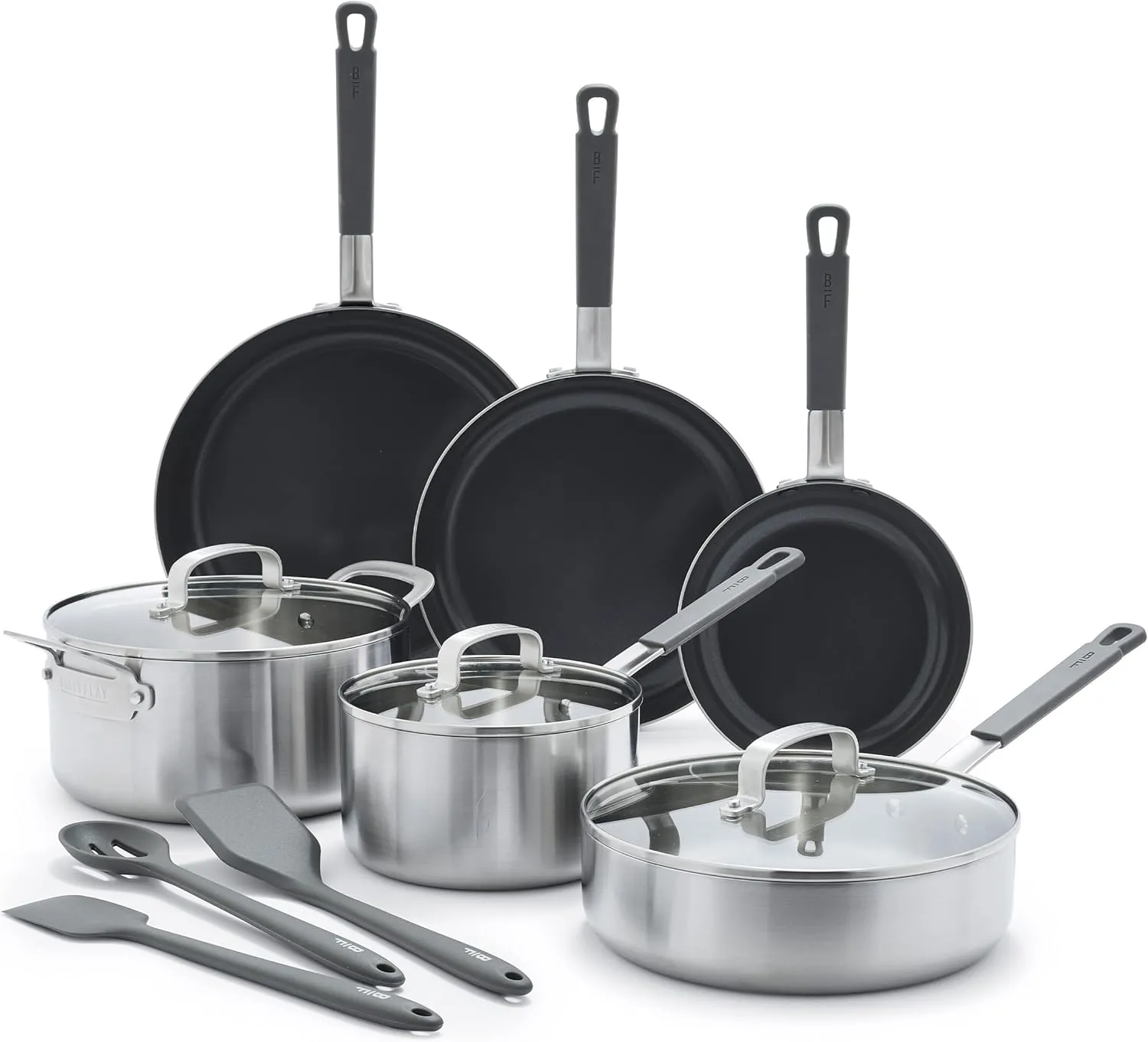 GreenPan x Bobby Flay Stainless Steel 12 Piece Cookware Pots and Pans Set, Professional Grade Tri Ply, PFAS-Free Ceramic Nonstick, Induction Suitable, Dishwasher & Oven Safe, Stay Cool Handles