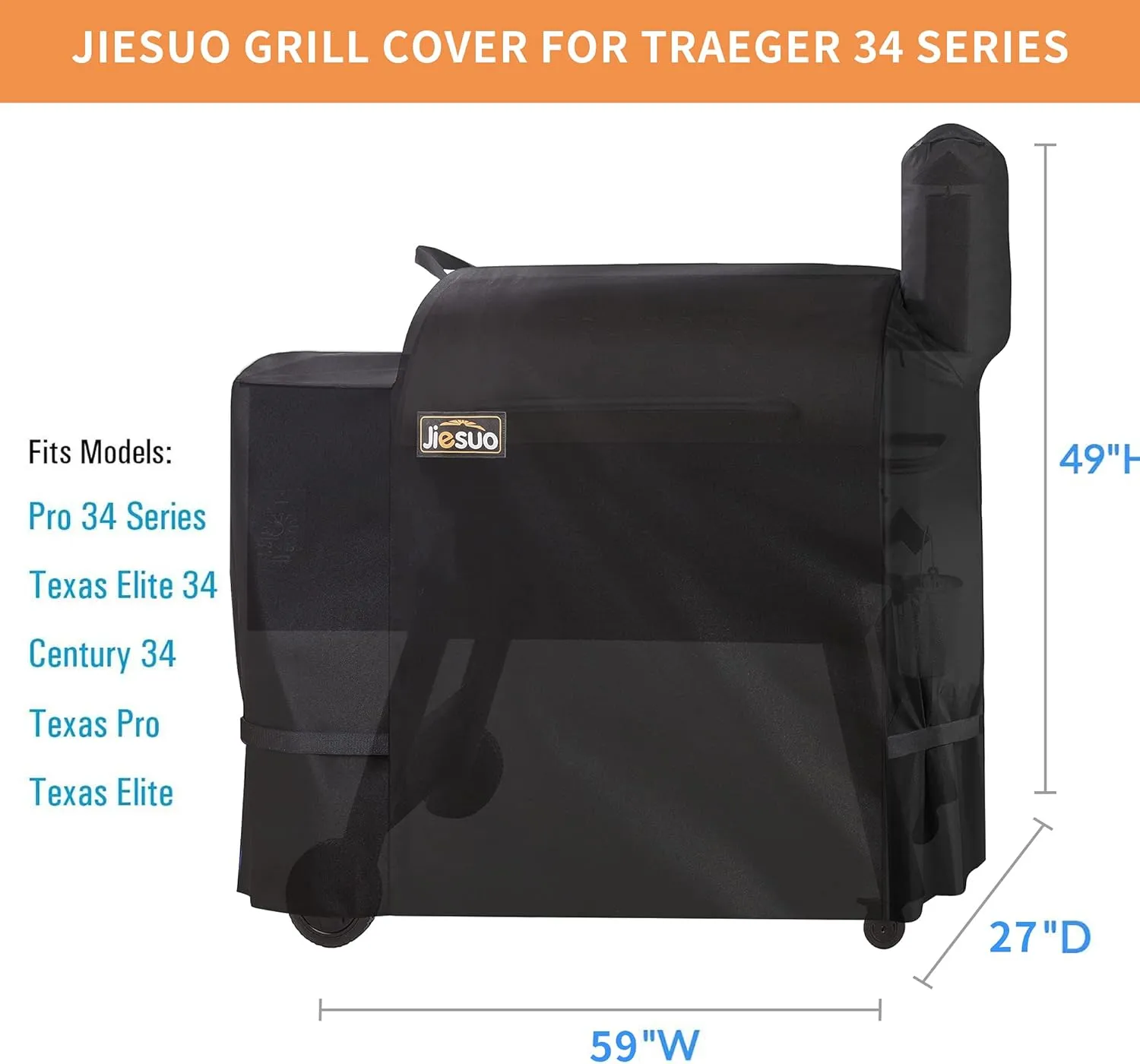 Grill Cover for Traeger 34, Grills Accessories for Traeger Pro 34 Series, Heavy Duty Waterproof Pellet Grill Smoker Covers