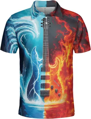 Guitar Polo Golf Shirts for Men Women - Music Instrument Mens Polo Shirts Short Sleeve Mens Polo Shirts Dry Fit Serie 47