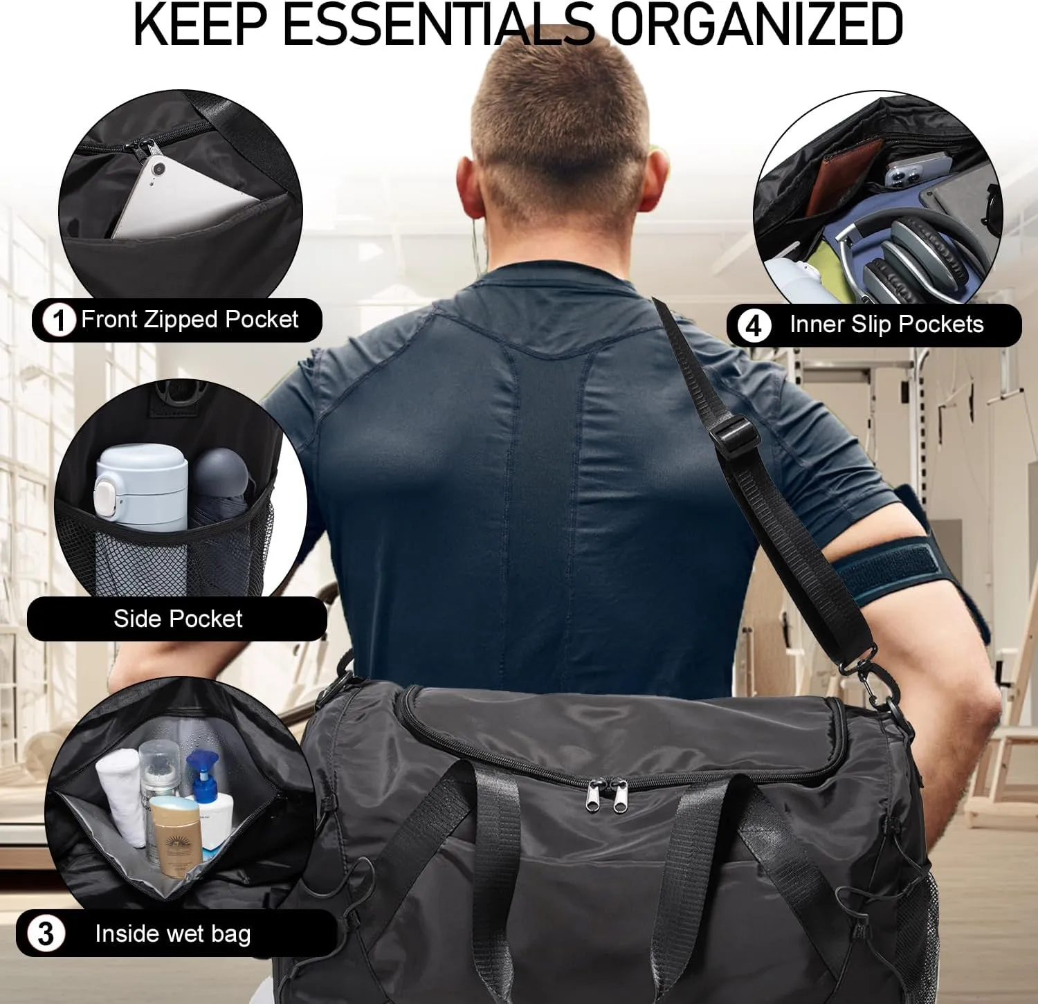 Gym Bag 36L Large Travel Duffel Bag For Men&Women Water-Resistant Sport Bags With Shoes Compartment Wet Pocket Heavy Duty Weekender Overnight Carry On Bag For Gym, Yoga, Swim, Travel