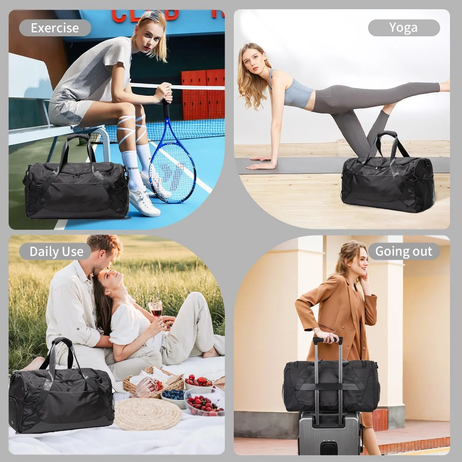 Gym Bag 36L Large Travel Duffel Bag For Men&Women Water-Resistant Sport Bags With Shoes Compartment Wet Pocket Heavy Duty Weekender Overnight Carry On Bag For Gym, Yoga, Swim, Travel