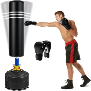 GYMAX Punching Bag, 70” 220lbs Prefilled Freestanding Boxing Bag with Gloves & Suction Cup Base for Adult Youth Kids, Kickboxing Box Bag with Stand for Home Gym