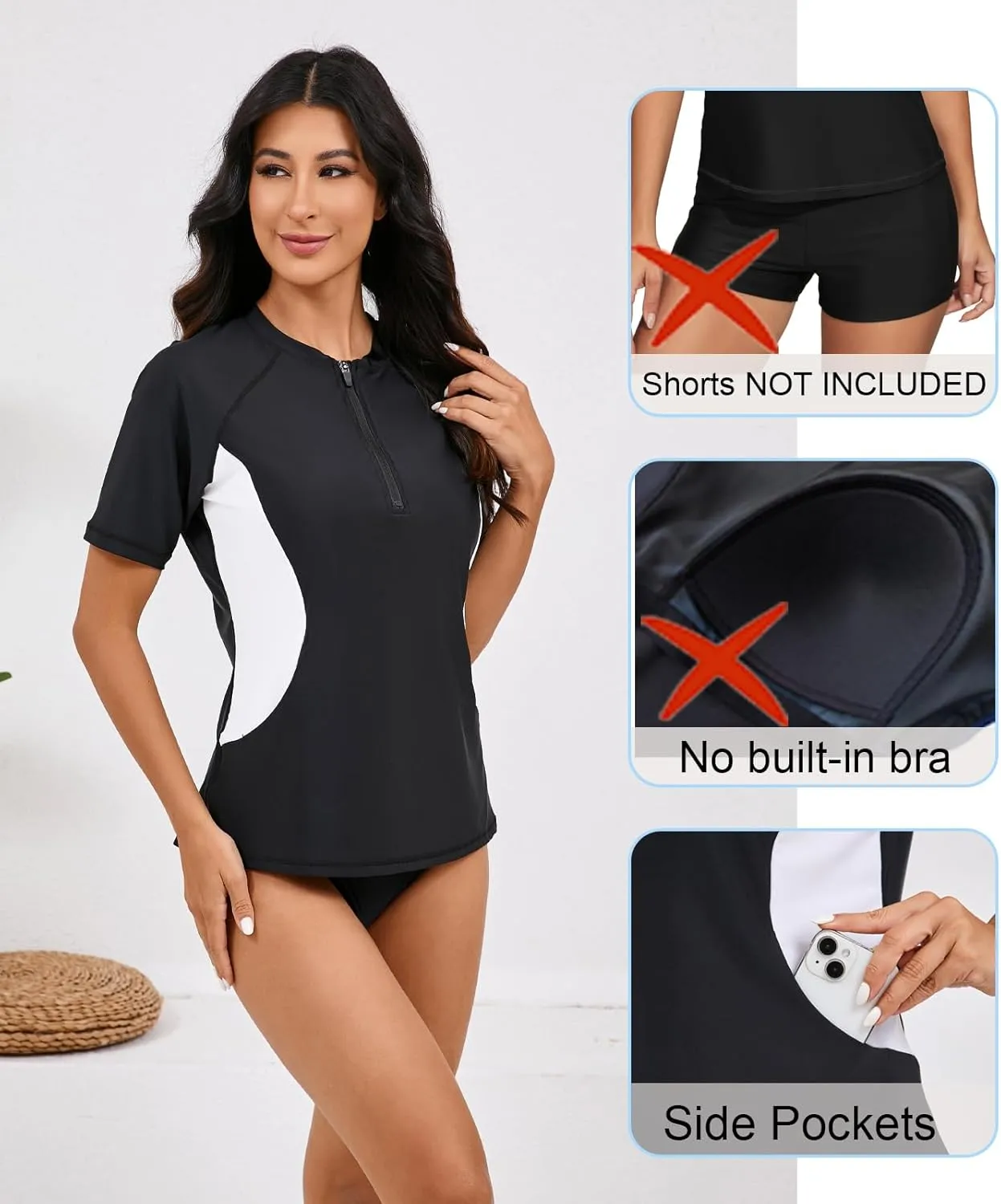 Halcurt Women's Short Sleeve Rash Guard Swimsuit Top Swim Shirt Only Swim Tee UPF50  Quick Dry Swimsuit