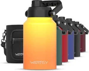 Half Gallon Water Bottle Insulated(Cold for 48 Hrs),BPA Free&Leak Proof,64oz Stainless Steel Water Jug/Flask,Big thermo,Large Water Bottle with Handle for Gym,Hiking,Camping,Gradual Yellow