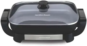 Hamilton Beach Electric Skillet with PFAS-Free Durathon Ceramic Coating, Removable 12x15” Pan, Adjustable Temperature, Reversible Design, Tempered Glass Lid, Black Nonstick Surface (38531)