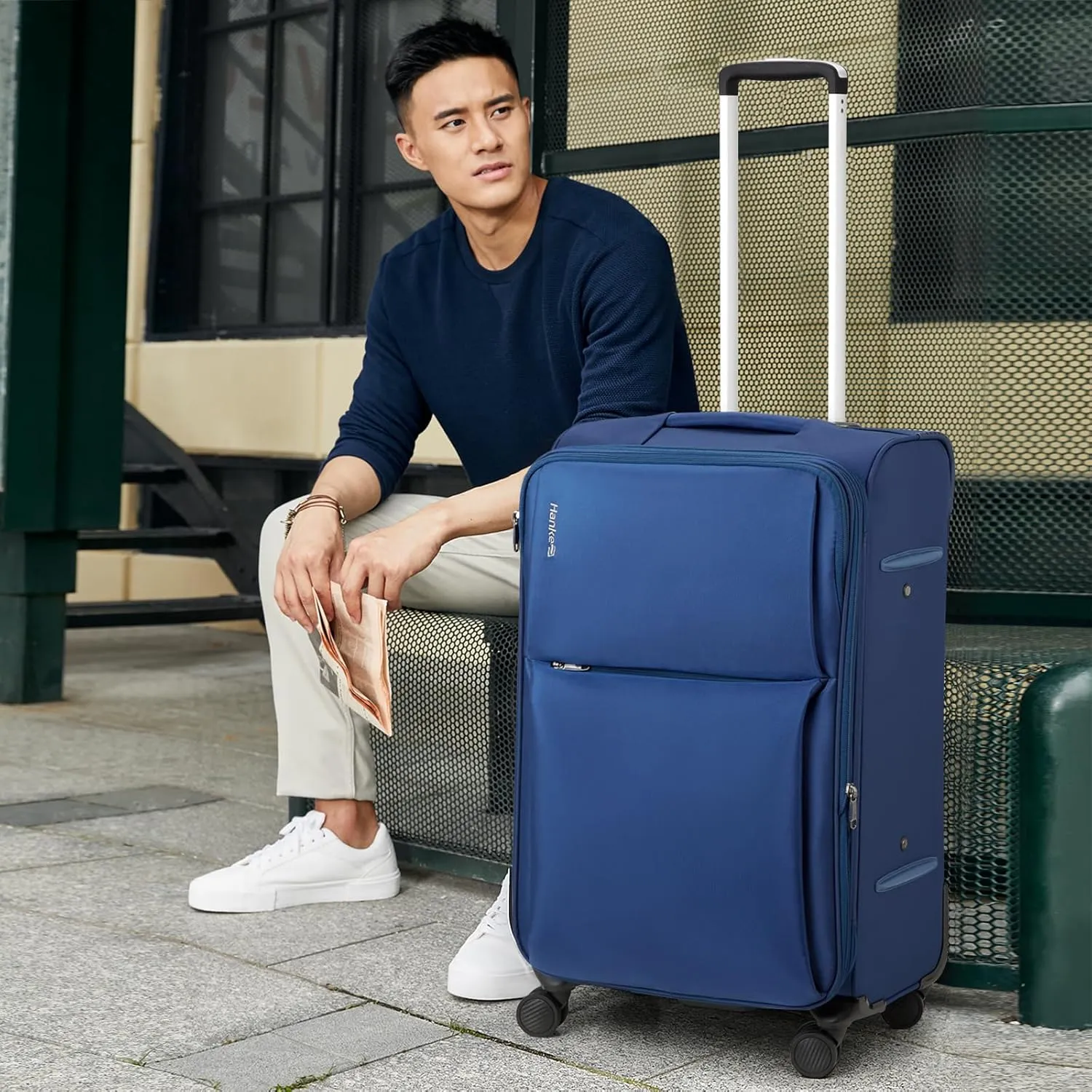 Hanke 28 Inch Luggage Softside Expandable Suitcases with Spinner Wheels, Travel Checked Luggage for Women Men(Blue)