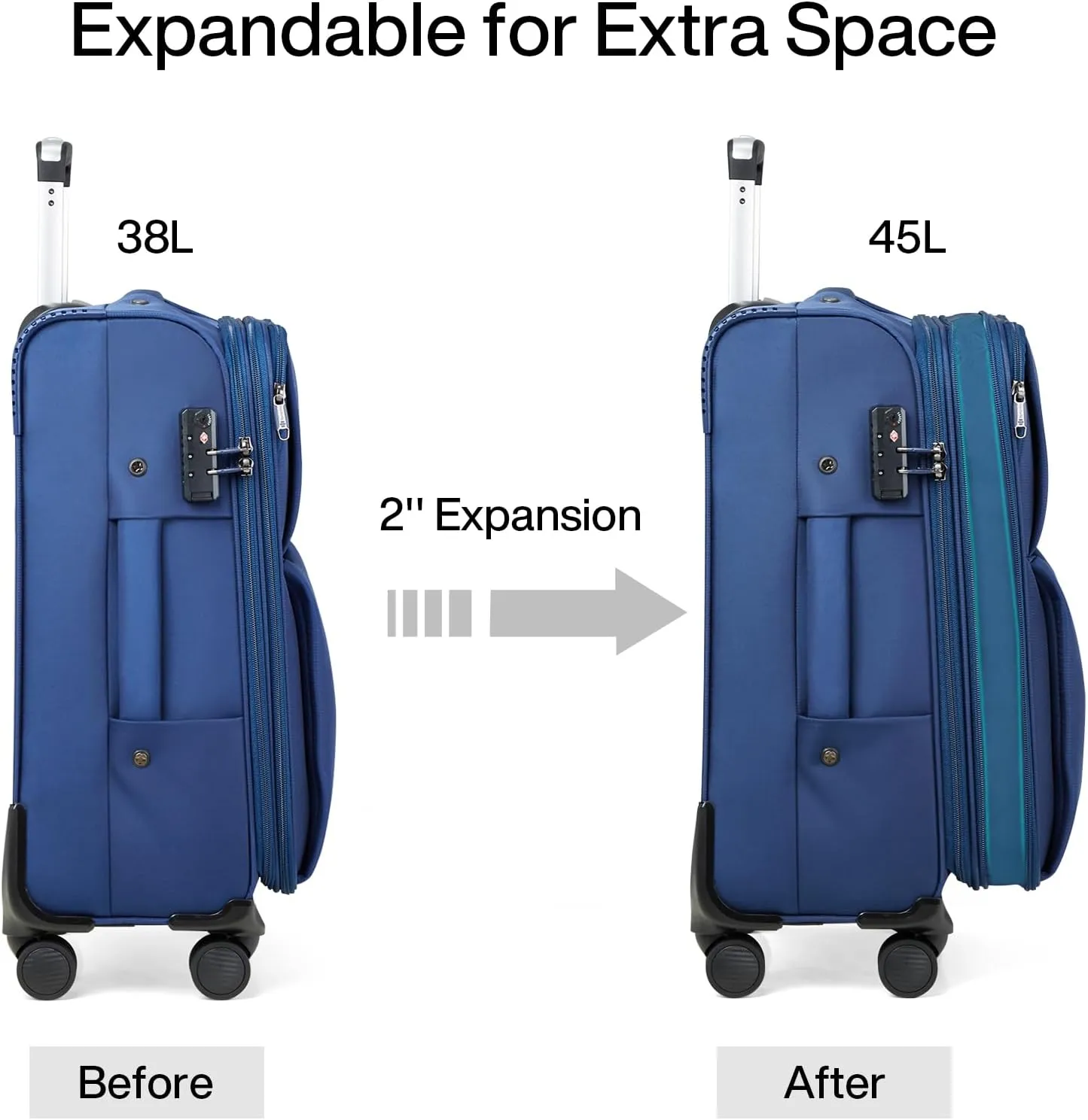 Hanke 28 Inch Luggage Softside Expandable Suitcases with Spinner Wheels, Travel Checked Luggage for Women Men(Blue)
