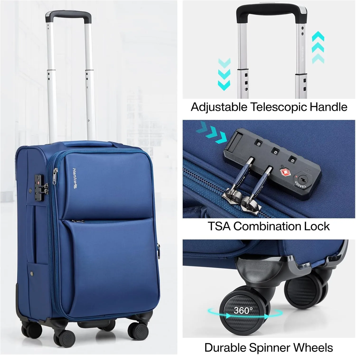 Hanke 28 Inch Luggage Softside Expandable Suitcases with Spinner Wheels, Travel Checked Luggage for Women Men(Blue)