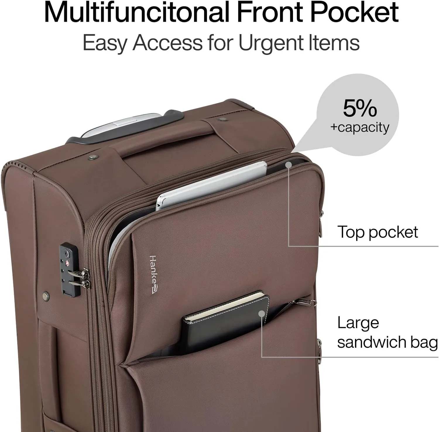 Hanke 3 Piece Luggage Sets Softside Expandable Carry On Luggage Set Travel Suitcase Sets with Spinner Wheels TSA Approved Luggage(Coffee, 20in/24in/28in)