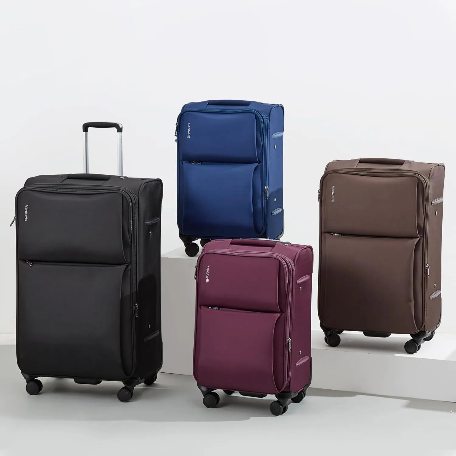 Hanke 3 Piece Luggage Sets Softside Expandable Carry On Luggage Set Travel Suitcase Sets with Spinner Wheels TSA Approved Luggage(Coffee, 20in/24in/28in)