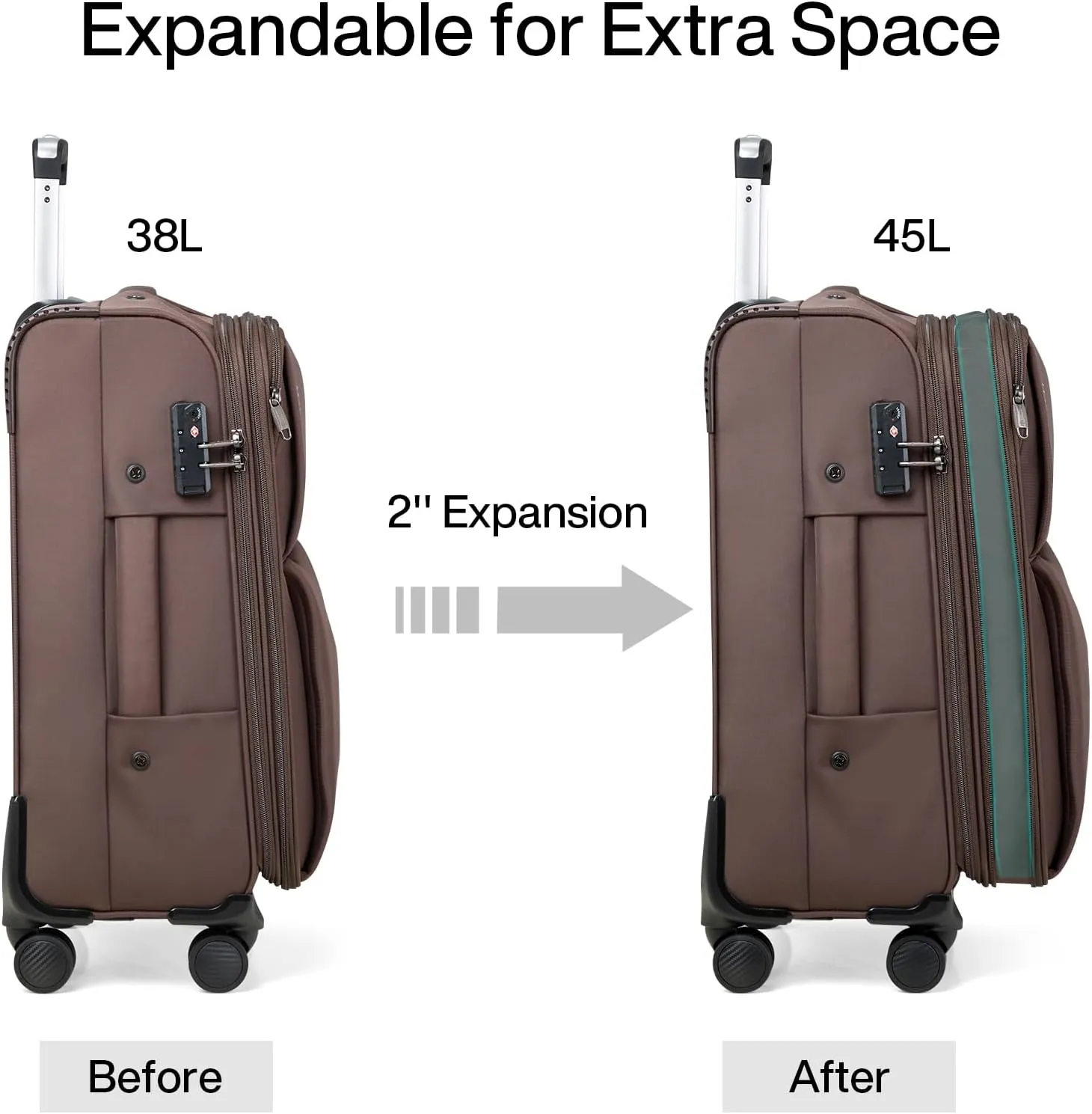 Hanke 3 Piece Luggage Sets Softside Expandable Carry On Luggage Set Travel Suitcase Sets with Spinner Wheels TSA Approved Luggage(Coffee, 20in/24in/28in)