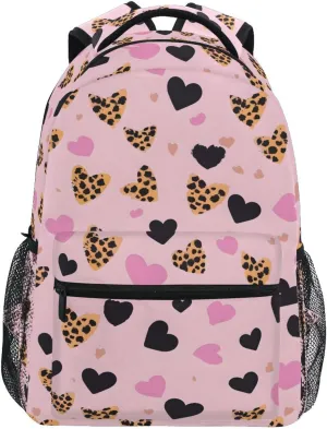 Heart Cheetah Leopard Print School Kids Backpack for Boys Girls Laptop Backpack Lightweight Travel Bag for Women Men