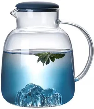 Heat and Cold Resistant Glass Pitcher with Lid, Handle and Spout, Stovetop & Microwave Safe Water Jug Carafe for Hot and Iced water, Homemade Juice, Cold Tea, Milk, Wine and Coffee (60 OZ)