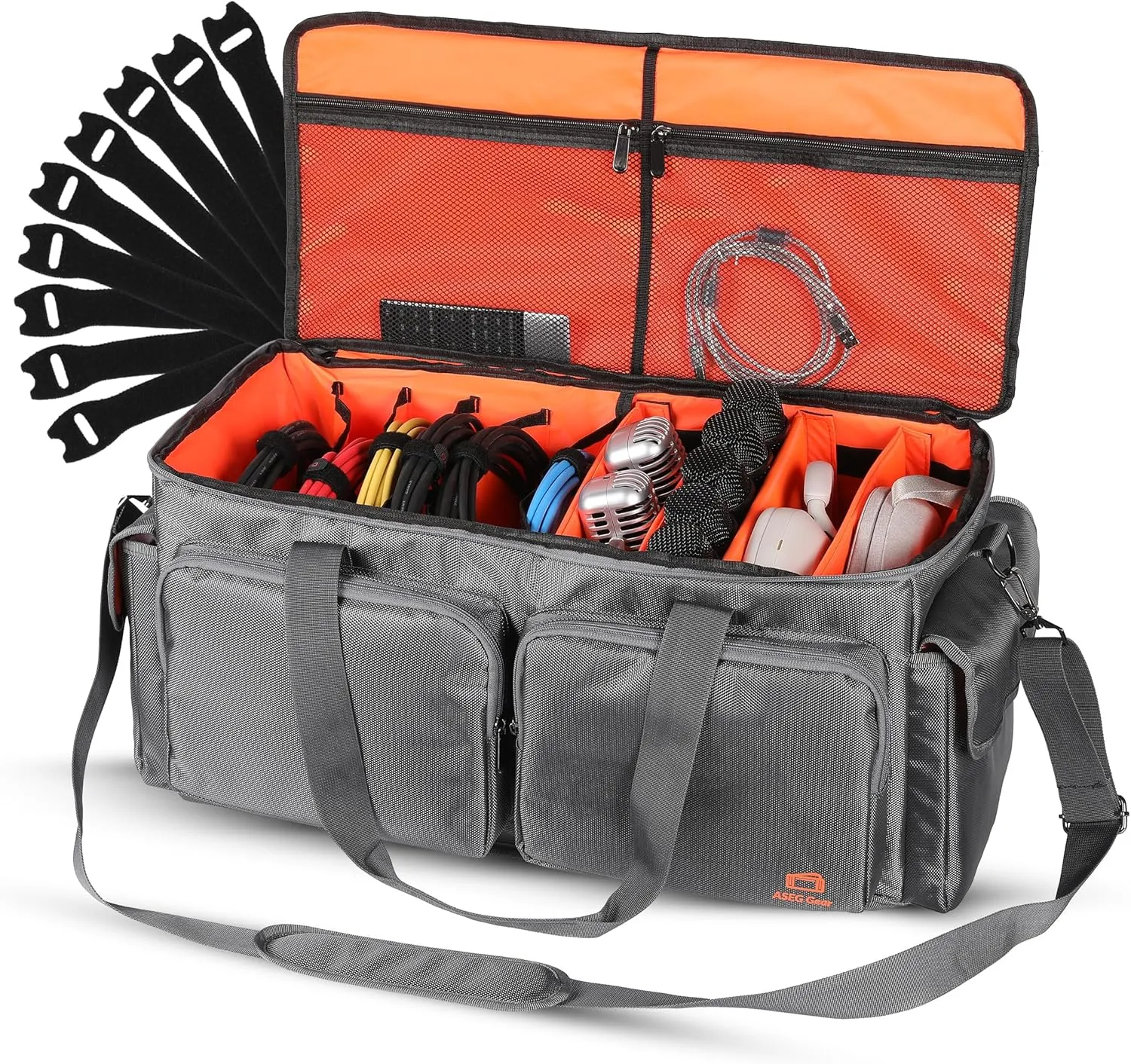 Heavy Duty - DJ Cable Bag Organizer with Detachable Dividers – Travel Gig Bag – Case for Equipment - Music Equipment & Accessories - Heavy Duty Exterior & Padded Nylon Interior