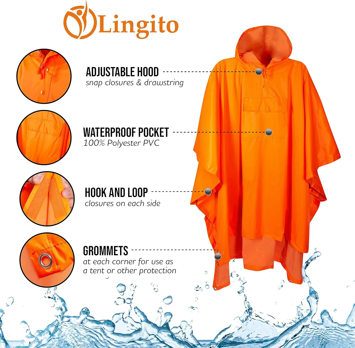 Heavy Duty Rain Poncho for Backpacking, Waterproof Lightweight for Adults, Military, Emergency, Camping, Men, Women