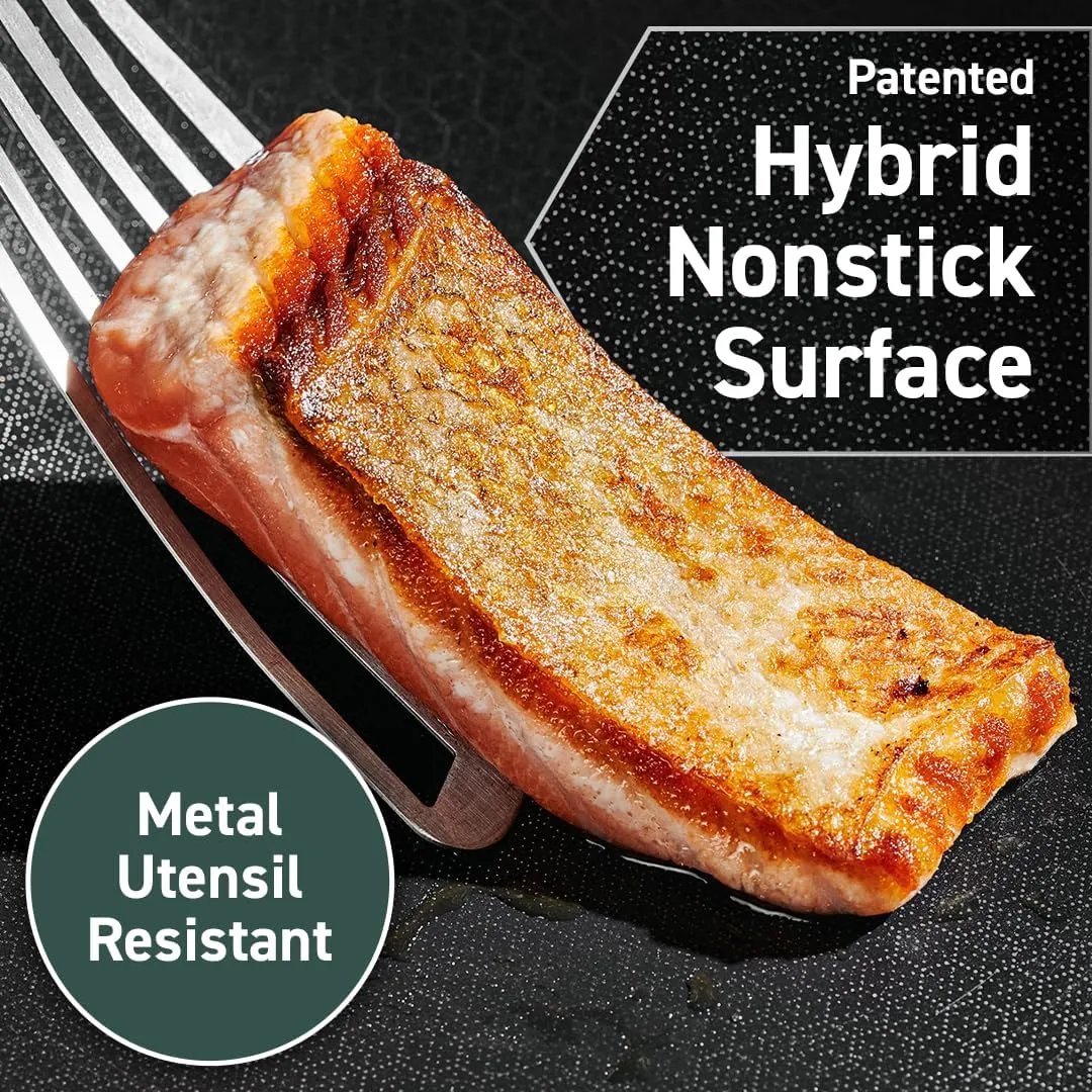 HexClad Hybrid Nonstick 7-Quart Sauté Pan with Tempered Glass Lid, Chicken Fryer, Stay-Cool Handles, Dishwasher-Friendly, Oven-Safe Up to 900°F, Induction-Ready, Compatible with All Cooktops