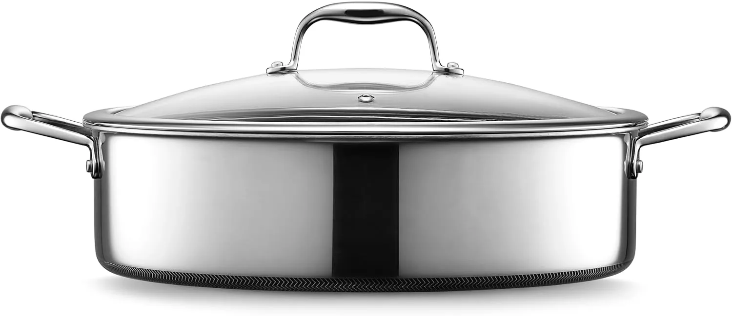 HexClad Hybrid Nonstick 7-Quart Sauté Pan with Tempered Glass Lid, Chicken Fryer, Stay-Cool Handles, Dishwasher-Friendly, Oven-Safe Up to 900°F, Induction-Ready, Compatible with All Cooktops