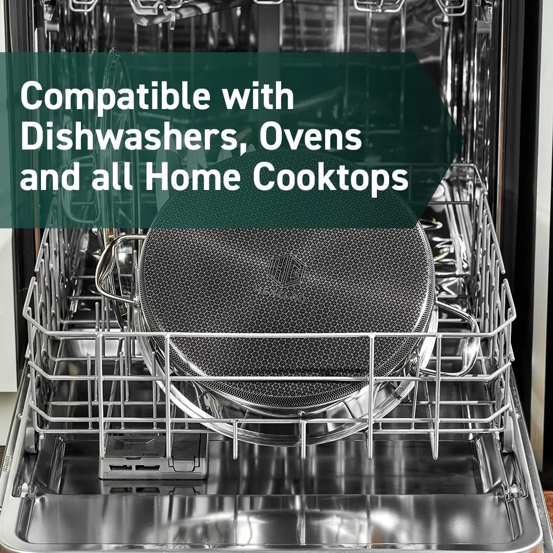 HexClad Hybrid Nonstick 7-Quart Sauté Pan with Tempered Glass Lid, Chicken Fryer, Stay-Cool Handles, Dishwasher-Friendly, Oven-Safe Up to 900°F, Induction-Ready, Compatible with All Cooktops