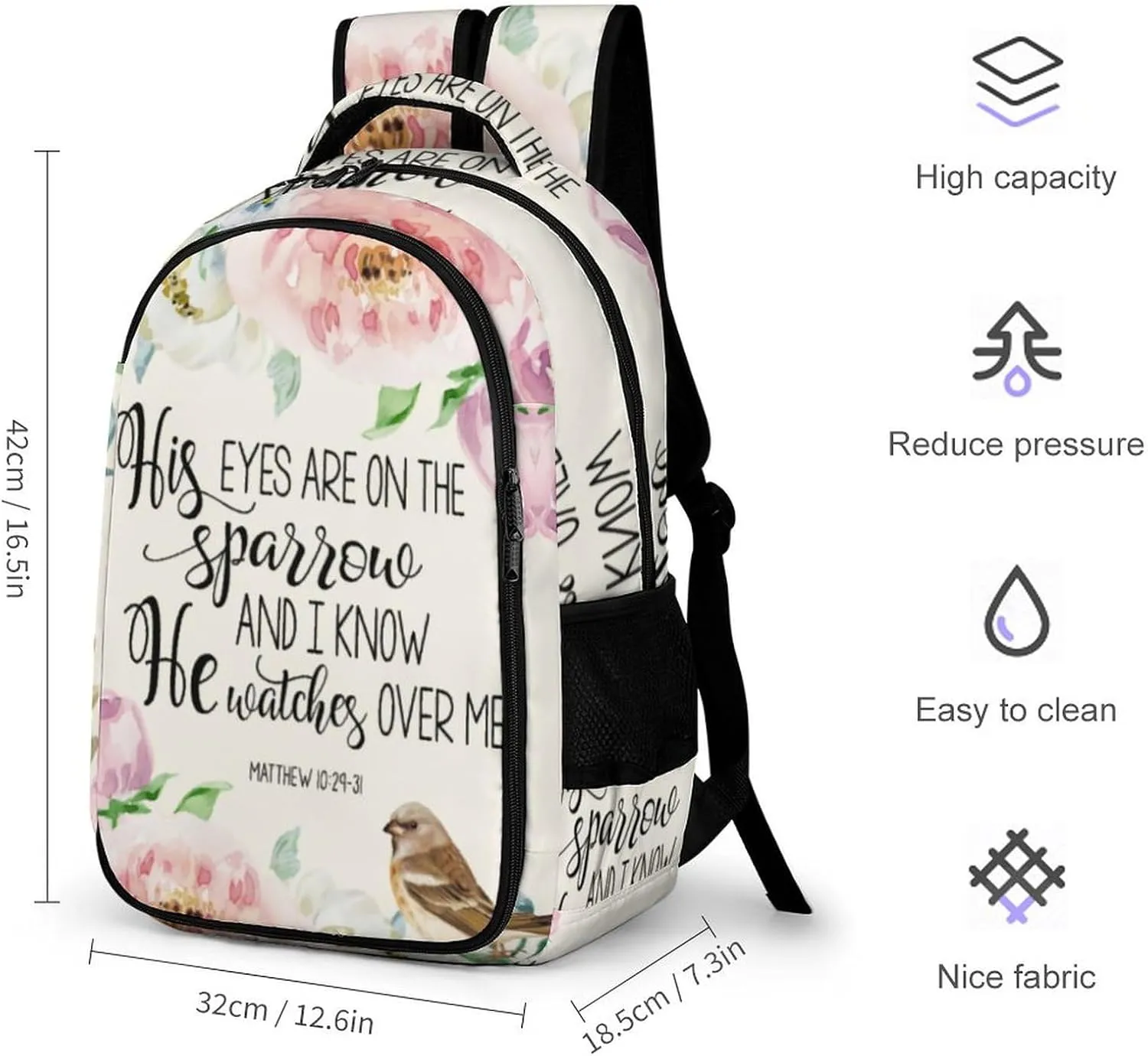 'His Eyes Are on The Sparrow Backpack Large Capacity Lightweight Backpack Laptop Backpack For Unisex