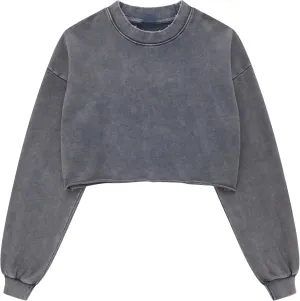 Hixiaohe Womens Cropped Sweatshirts Vintage Long Sleeve Pullover Tops Acid Wash Sweatshirt Hoodies for Women Workout Crop Top