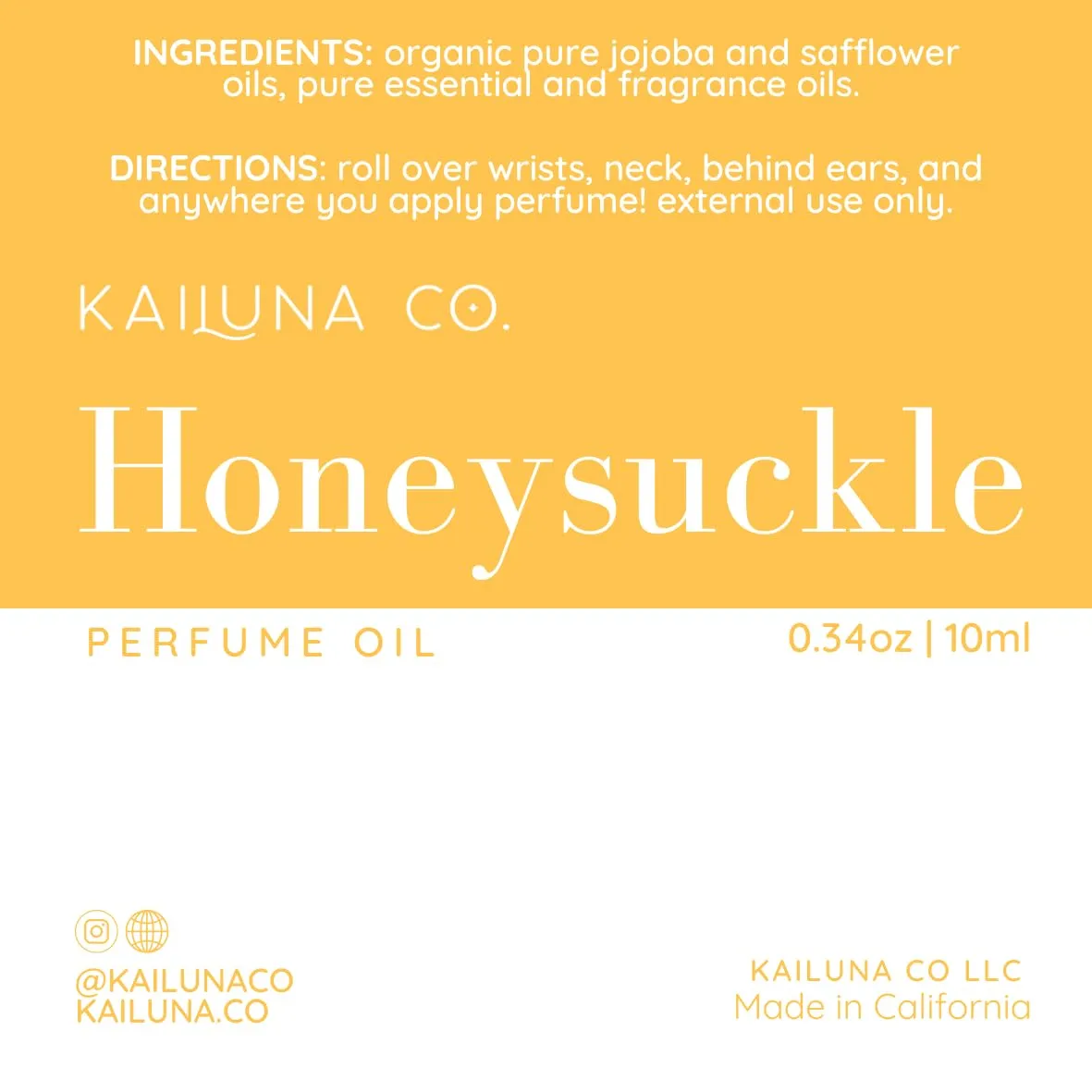 Honeysuckle Delicious Natural Pure Essential and Fragrance Oil Perfume Roll On with Organic Jojoba Oil, Eau de Toilette, Small-Batch, Alcohol Free, Handmade in California