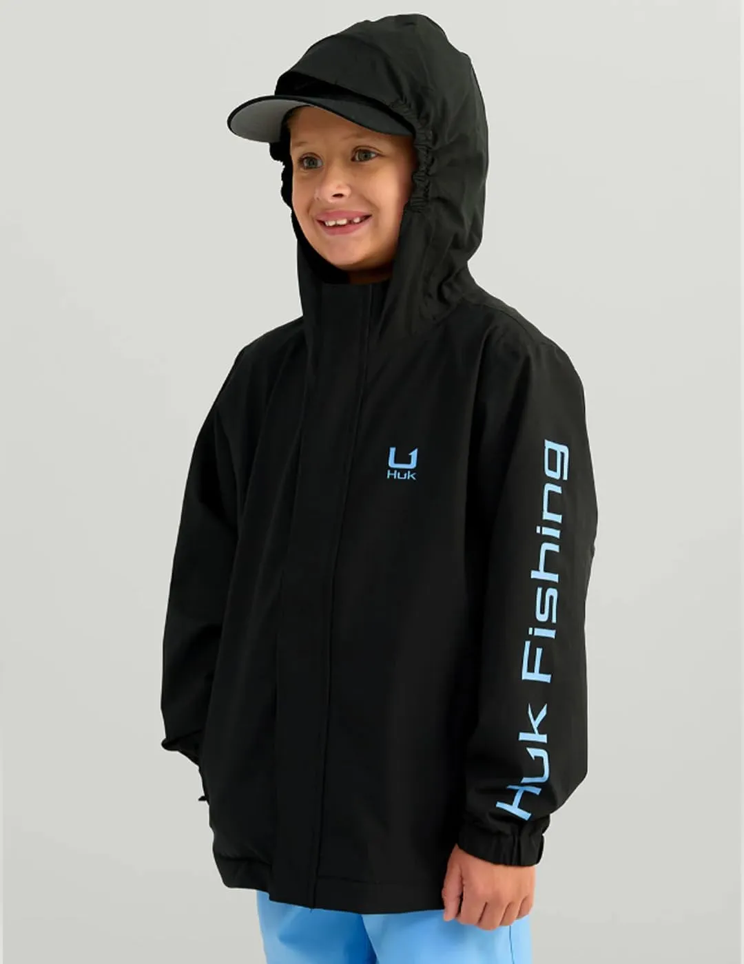 HUK Boys' Storm Jacket, Heavy Duty Fishing Rain Coat for Kids