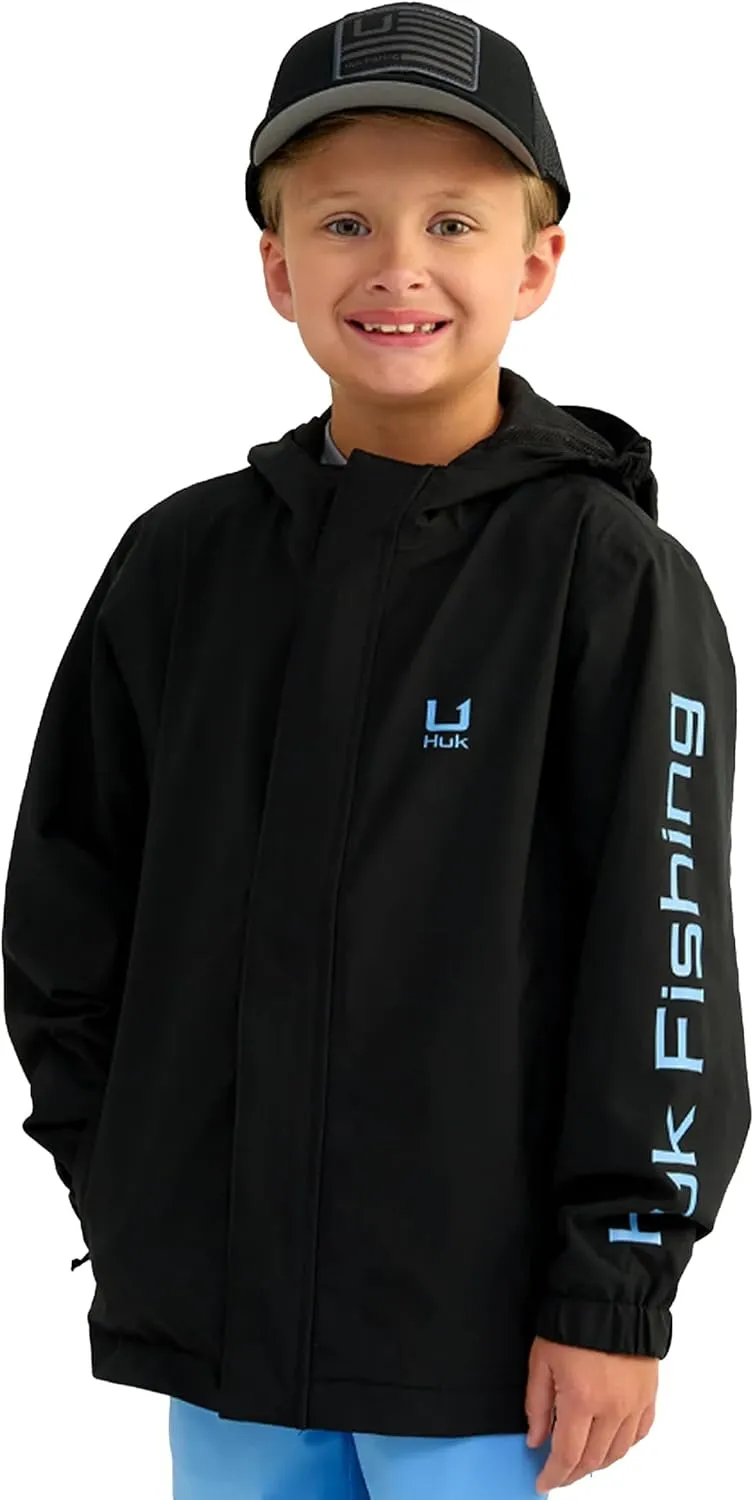 HUK Boys' Storm Jacket, Heavy Duty Fishing Rain Coat for Kids