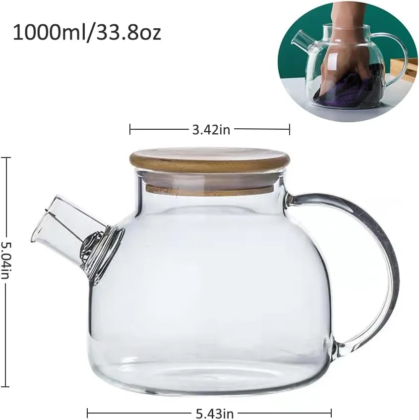 Hwagui - Glass Teapot with Infuser for Loose Tea and Blooming Tea, Heat Resistant Glass Teapot and Kettle for Stovetop, Perfect Tea Maker, 1000ml/33oz