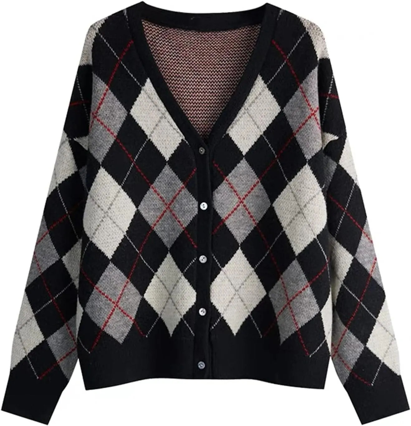 Hyipels Women's Long Sleeve Cardigan Sweater,Cute Y2K Top Knit Colorful Patterned V Neck Button Outwear S~XL