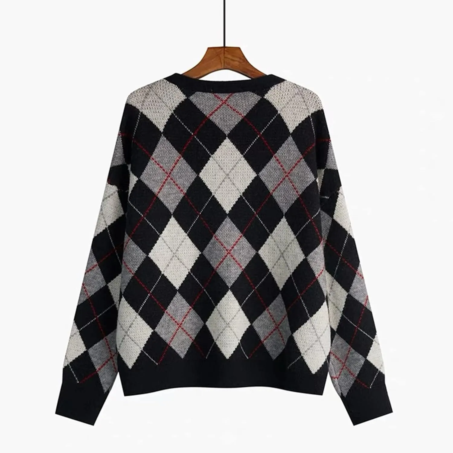 Hyipels Women's Long Sleeve Cardigan Sweater,Cute Y2K Top Knit Colorful Patterned V Neck Button Outwear S~XL