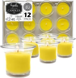 HYOOLA Clear Cup Filled Citronella Votive Candles - 12 Hour Burn Time - 12-Pack, Ideal Bug Repellent Candles, European Made