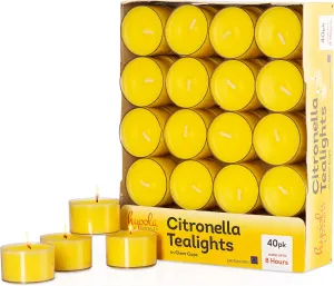 Hyoola Tealight Citronella Candles Outdoor, 8 Hour Burn Time, Indoor and Outdoor Mosquito, Insect and Bug Repellent Citronella Candle, Natural Fresh Scent, Decorative in Clear Cup (Pack of 40)