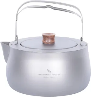 iBasingo 800ml Titanium Kettle Camping Teapot with Folding Handle Ultralight Portable Metal Tea Pot Coffee Maker for Outdoor Garden Backpacking Picnic Ti3131D
