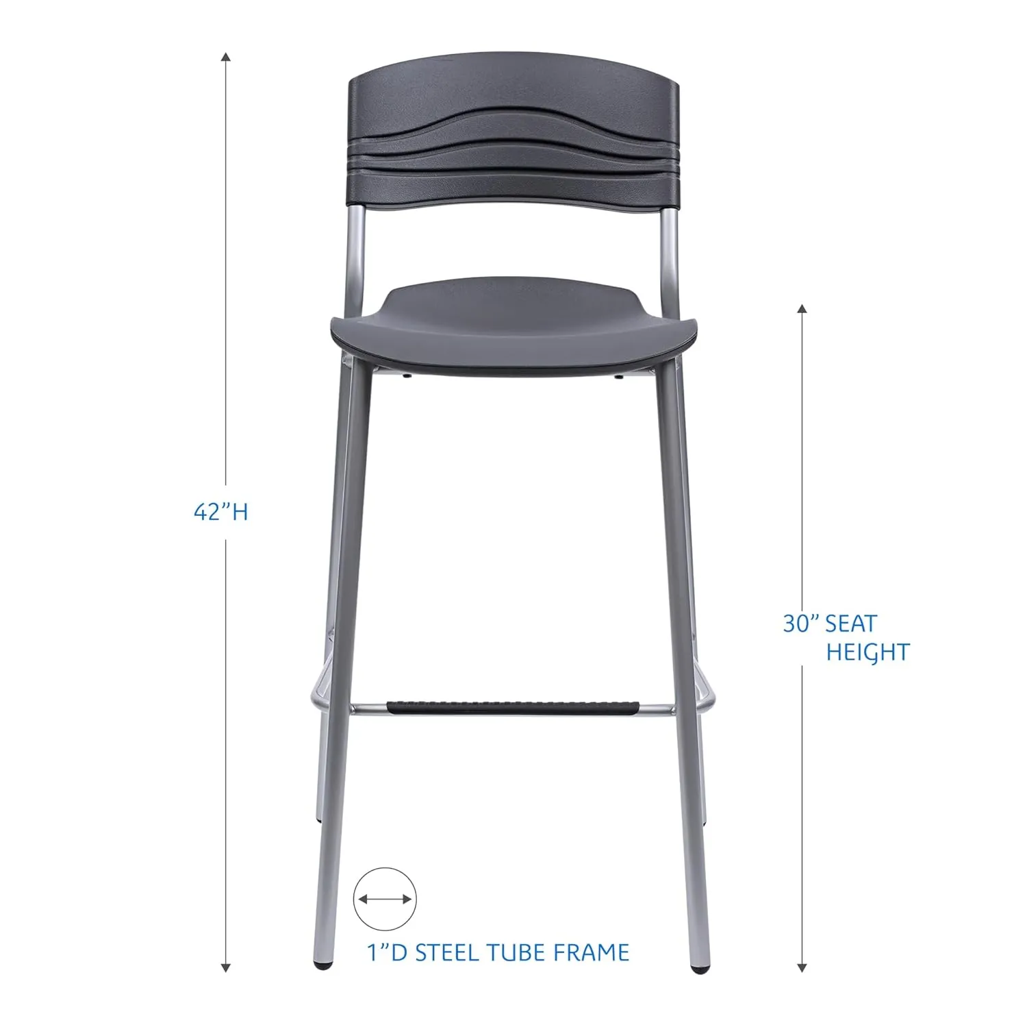 Iceberg CafeWorks Bistro Stool Chair with Heavy Gauge Steel Frame, 23" W x 44" H x 22" D, Black