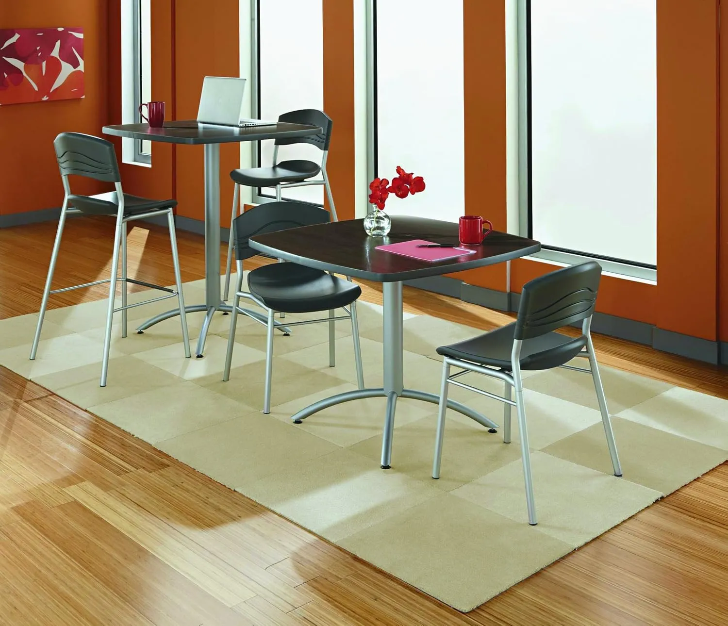 Iceberg ICE64517 CafeWorks Cafe Chair with Heavy Gauge Steel Frame, 21" Width x 32" Height x 19" Depth, Black (Pack of 2), Grey