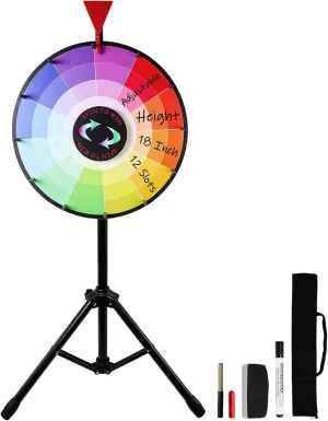 iElyiEsy 18-Inch Spinning Prize Wheel with Unique Gradient-Patterned Disc - 12 Slots Heavy-Duty & Editable Fortune Roulette. Height-Adjustable, Ideal for Carnivals, Trade Shows & Events