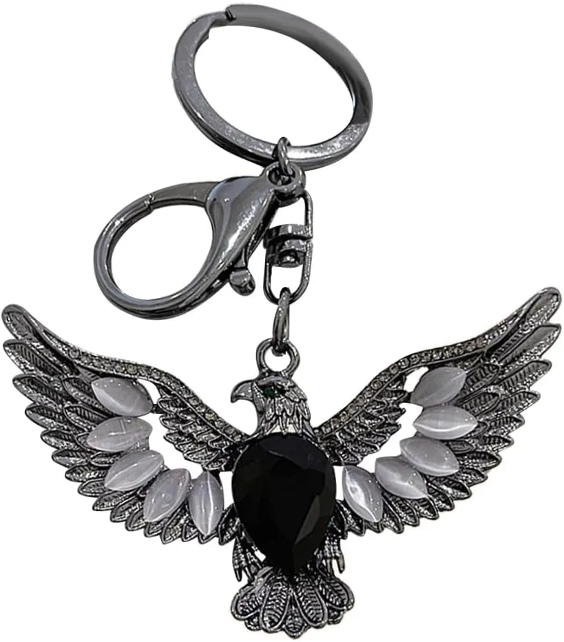 ikasus Eagle Keychain Cat Eye Stone Decor Animal Keychain Retro Eagle Spreads Its Wings Pendant Fashion Alloy Keyring Bag Pendant