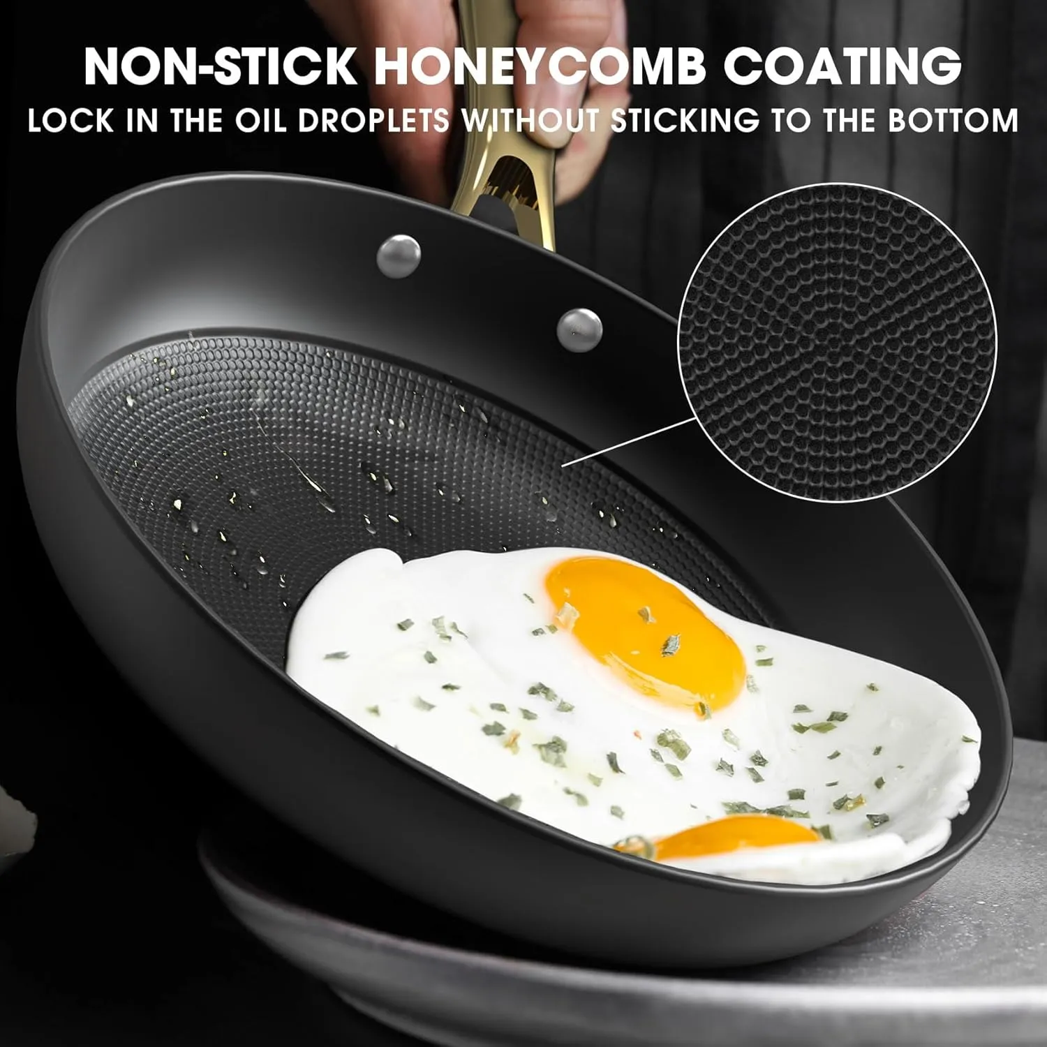 imarku Non Stick Frying Pans, Nonstick Cast Iron Skillets 3 Pcs - 8 Inch, 10 Inch, 12 Inch Frying Pans with Lid, Cast Iron Pan, Professional Nonstick Frying Pan, Father's Day Gifts