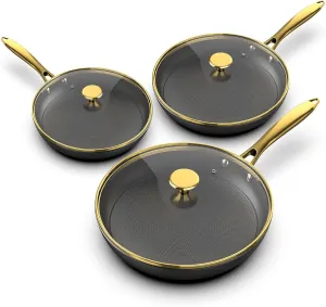 imarku Non Stick Frying Pans, Nonstick Cast Iron Skillets 3 Pcs - 8 Inch, 10 Inch, 12 Inch Frying Pans with Lid, Cast Iron Pan, Professional Nonstick Frying Pan, Father's Day Gifts
