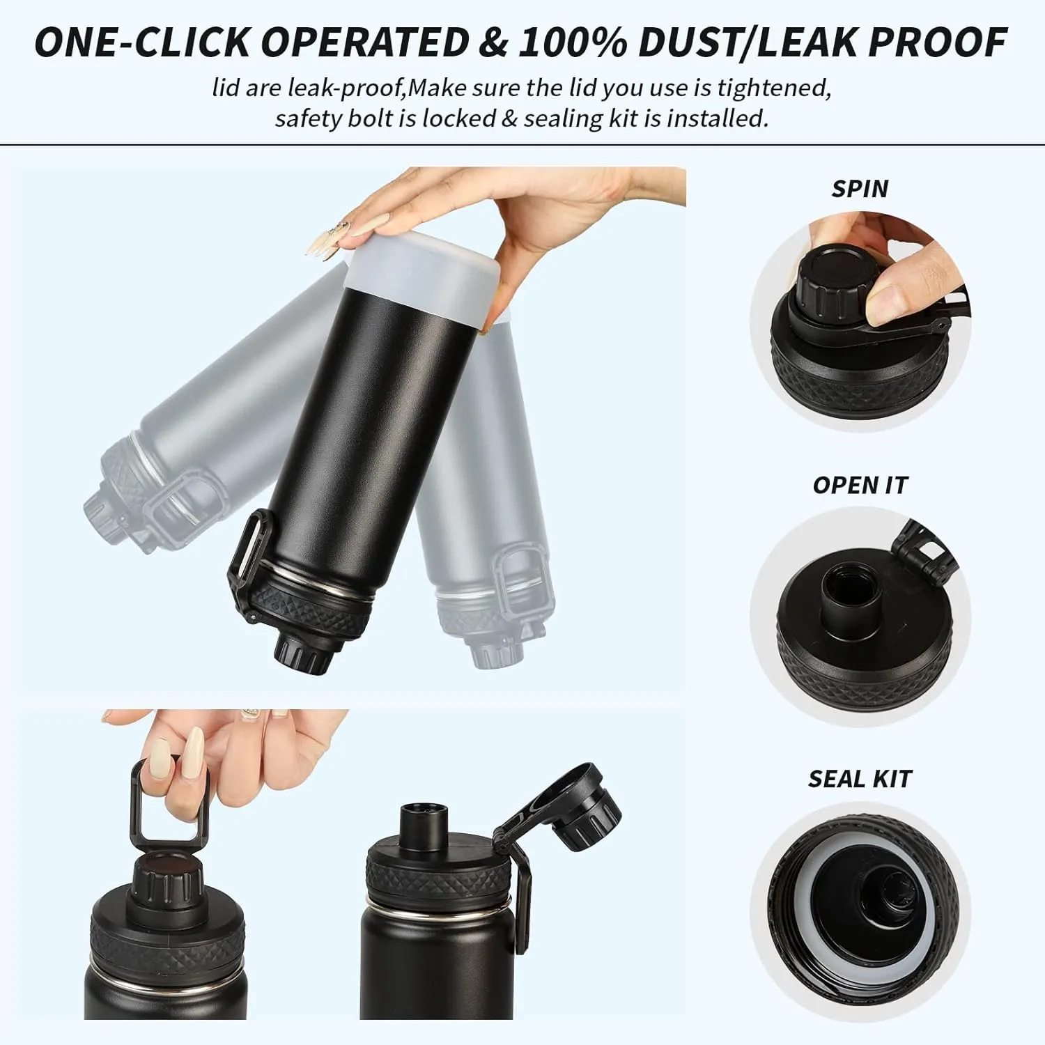 Insulated Stainless Steel Water Bottles with Leak proof Spout Lid,Sports Water Bottle for Travel,Sports,Camping 18oz Black
