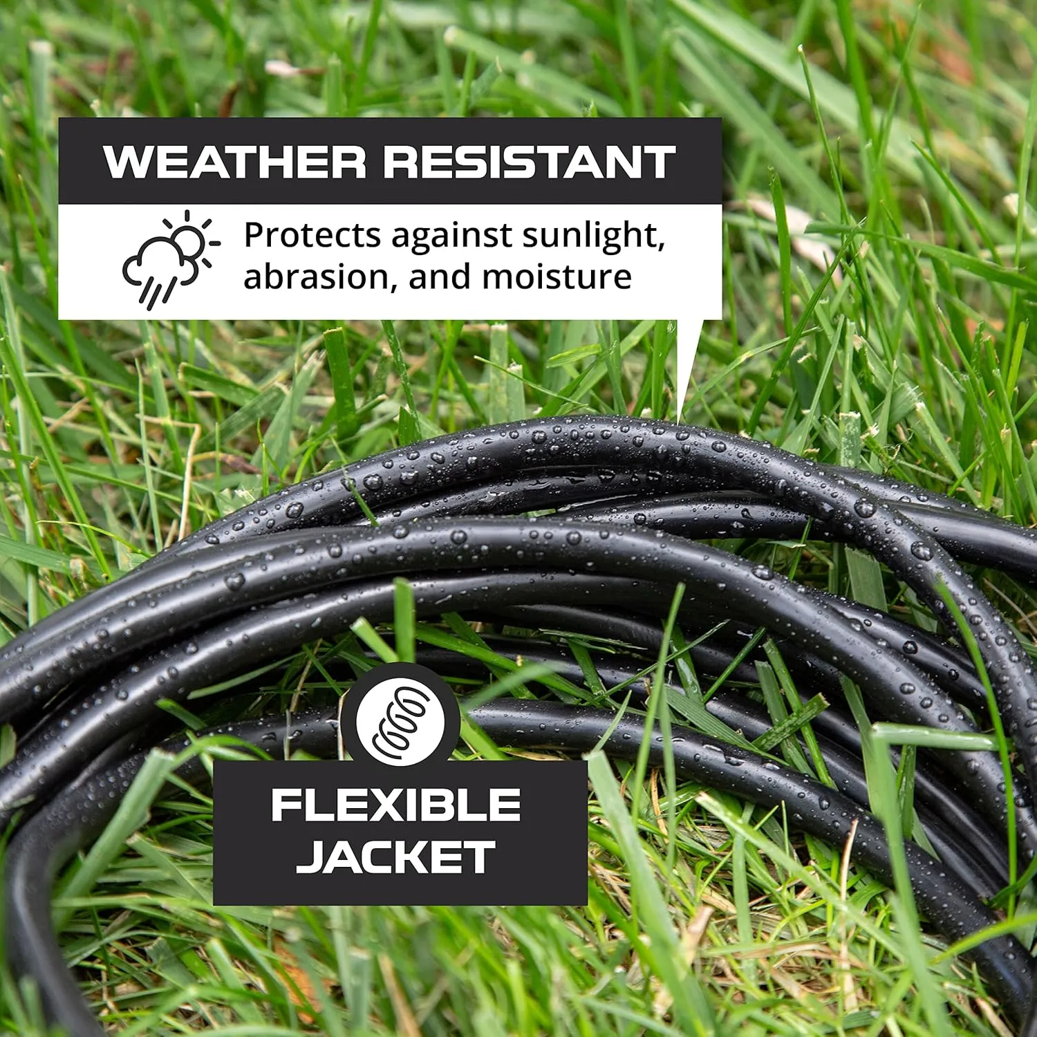 Iron Forge Cable 2 Pack 10 Ft Black Extension Cord with 3 Outlets - 16/3 SJTW 10 Foot Extension Cord 3 Prong, Weatherproof Power Cable for Outdoor