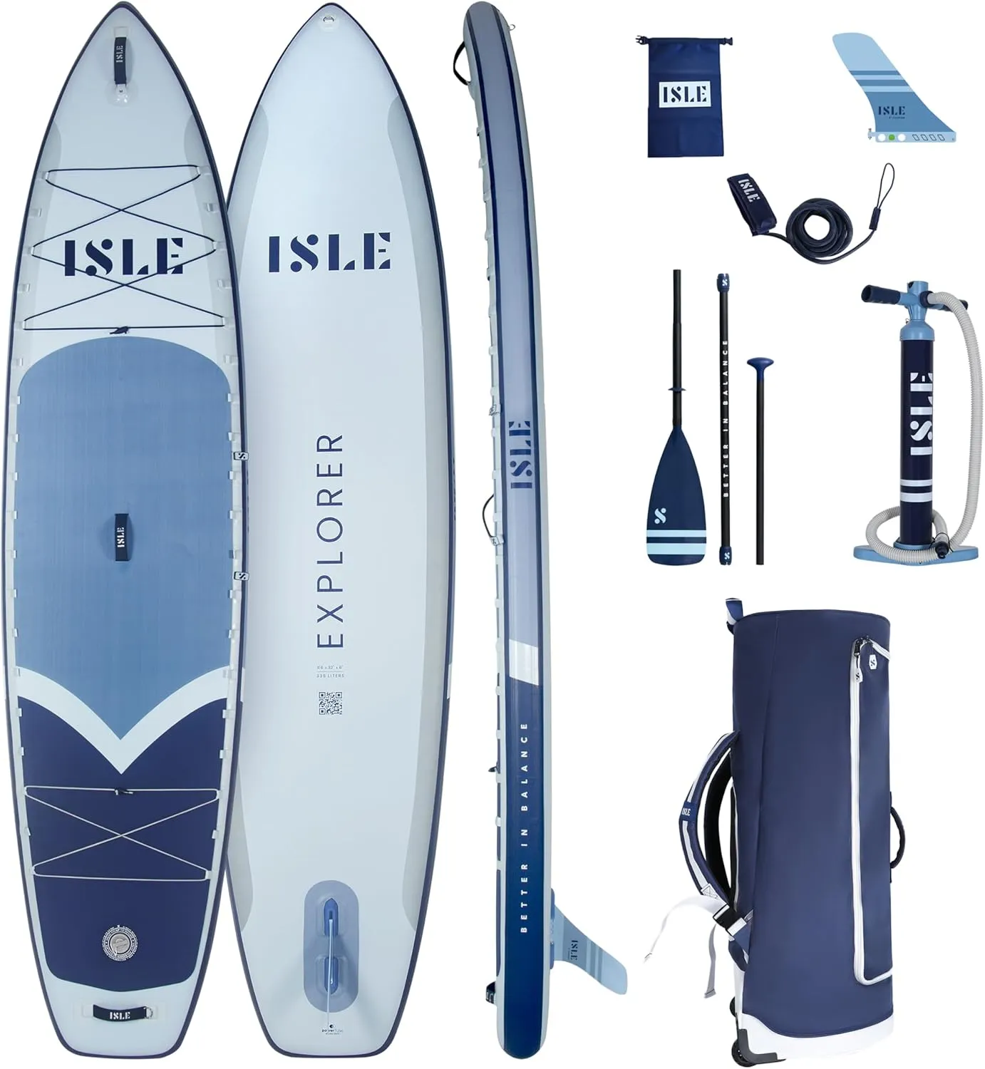 ISLE Explorer 3.0 Inflatable Stand Up Paddle Board & iSUP Bundle Accessory Pack, Adventure & Touring Board, Durable, Lightweight with Stable Wide Stance, 300 Pound Capacity, 11.6"x 6"