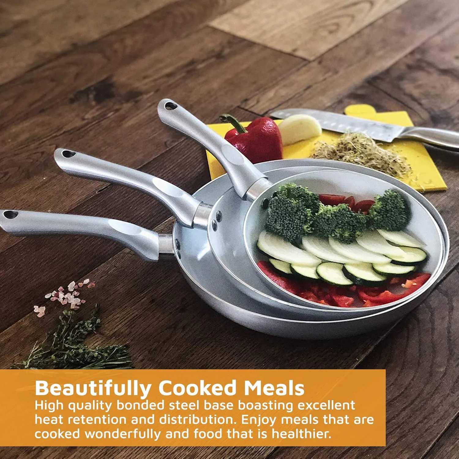 Jean-Patrique Bio Supreme 3 Piece Ceramic Non-Stick Frying Pan Set - Lightweight & Ergonomic