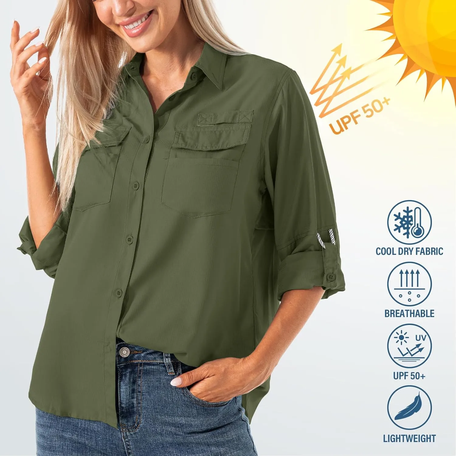 Jessie Kidden Women's Quick Dry Sun UV Protection Convertible Long Sleeve Shirts for Hiking Camping Fishing Sailing