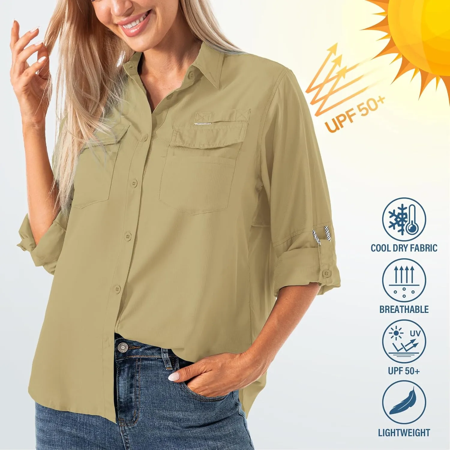 Jessie Kidden Women's Quick Dry Sun UV Protection Convertible Long Sleeve Shirts for Hiking Camping Fishing Sailing