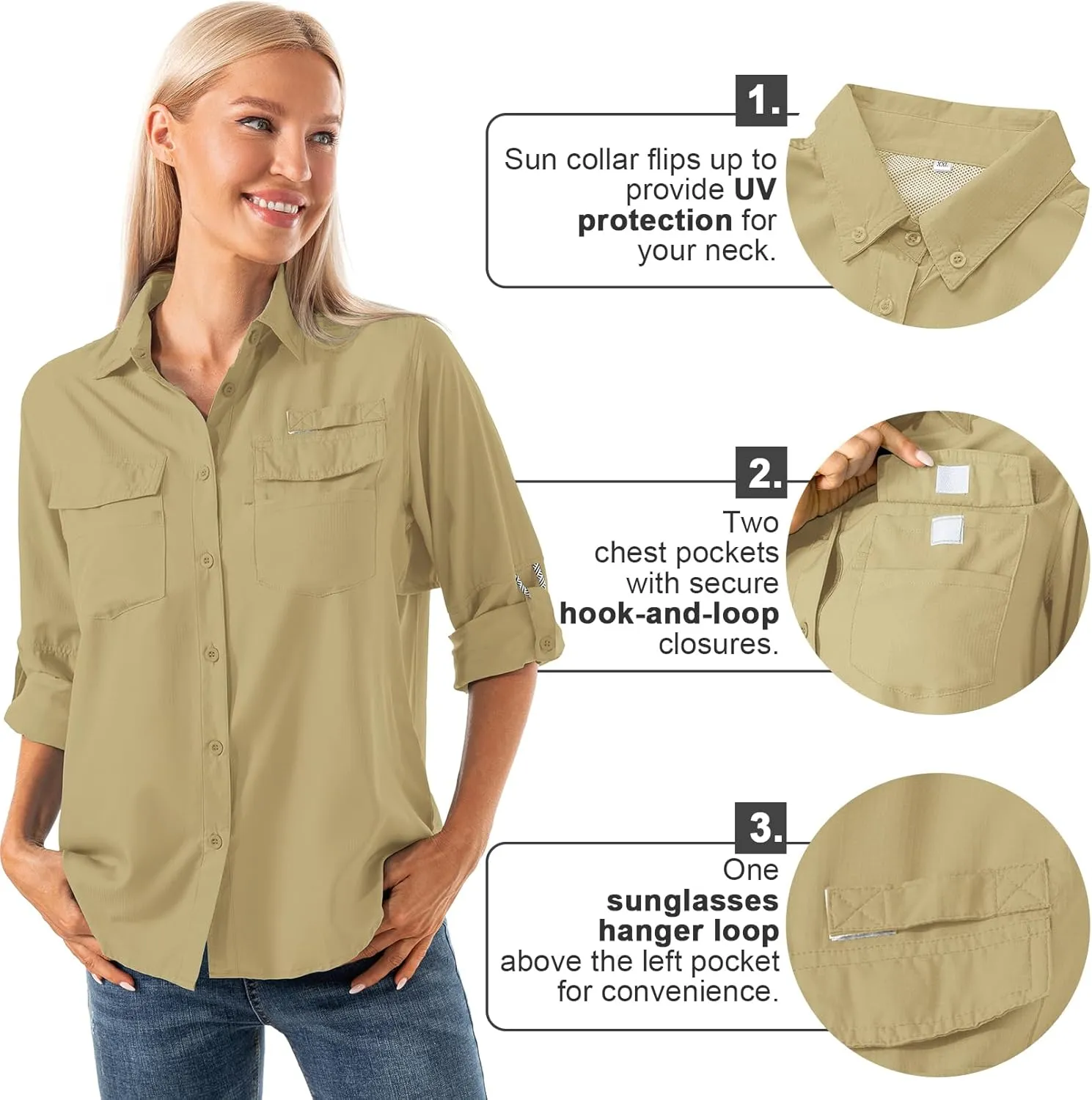 Jessie Kidden Women's Quick Dry Sun UV Protection Convertible Long Sleeve Shirts for Hiking Camping Fishing Sailing