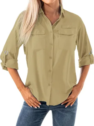 Jessie Kidden Women's Quick Dry Sun UV Protection Convertible Long Sleeve Shirts for Hiking Camping Fishing Sailing