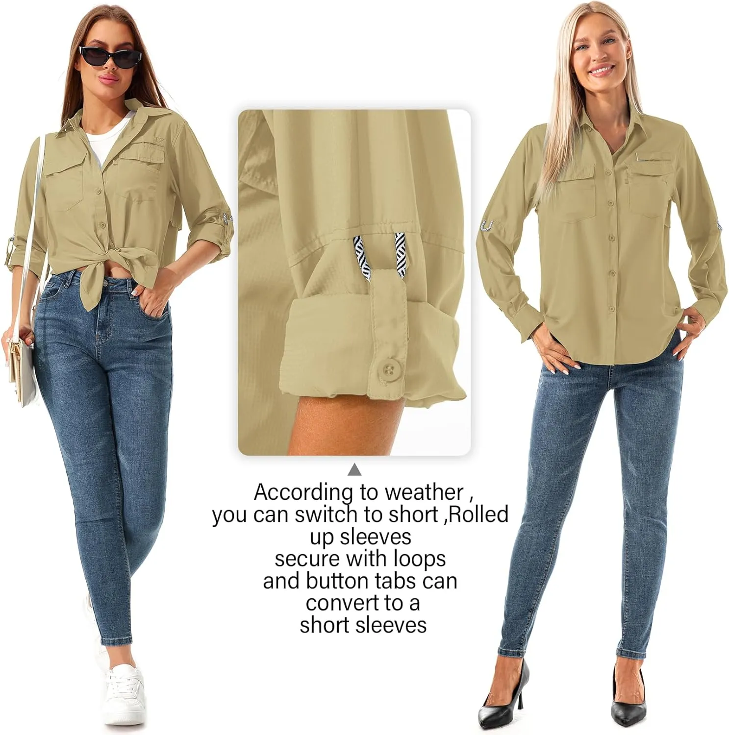 Jessie Kidden Women's Quick Dry Sun UV Protection Convertible Long Sleeve Shirts for Hiking Camping Fishing Sailing